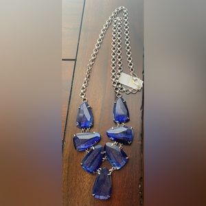 NWT Kendra Scott Harlie Silver Statement Necklace in Navy Dusted Glass
